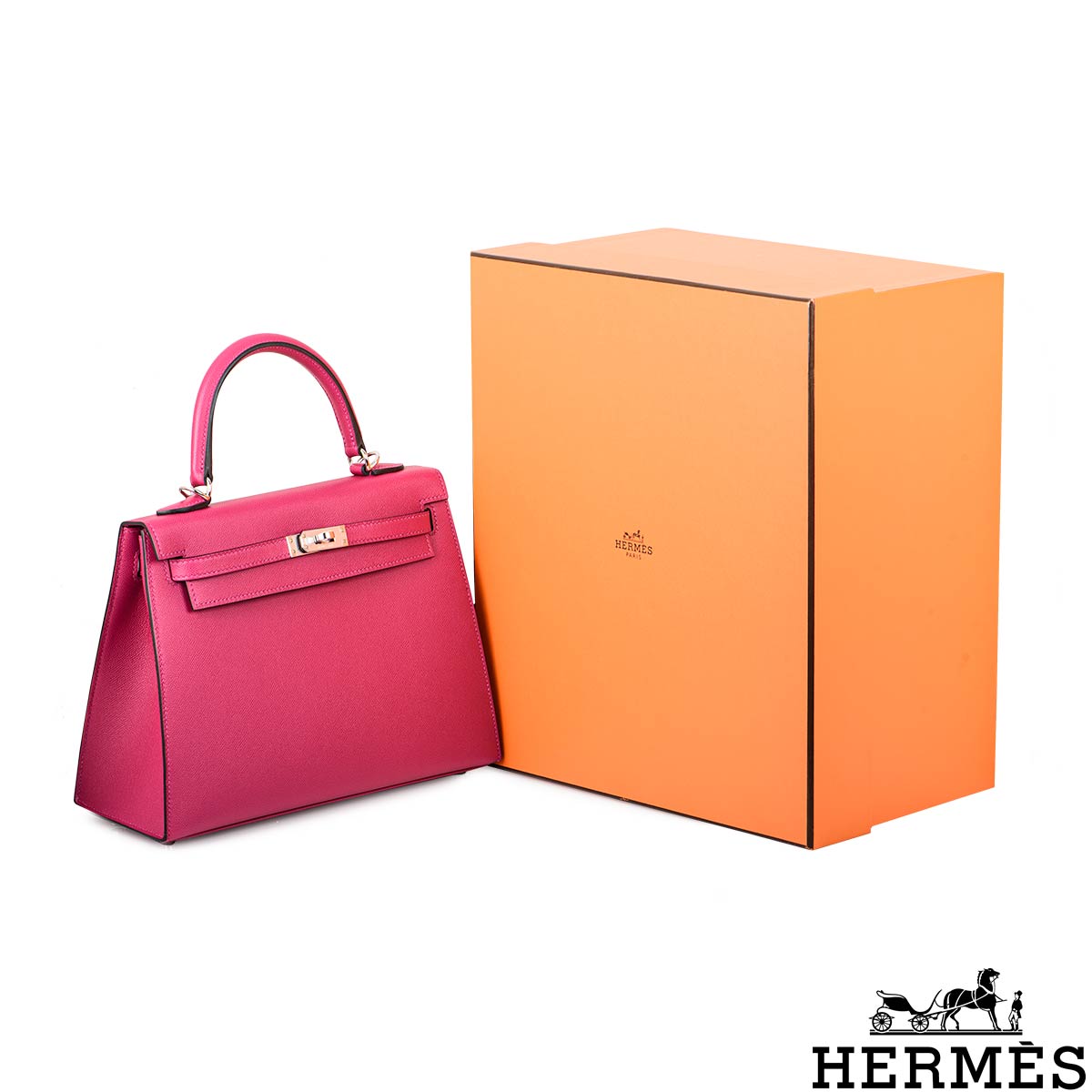 Hermés Kelly II Sellier 25cm Verso Rose Pourpre/Sienna Veau Madame PHW